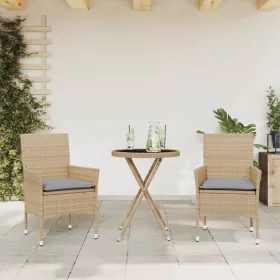    3 részes bézs polyrattan/üveg bisztrógarnitúra párnával