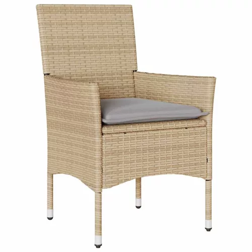  3 részes bézs polyrattan/üveg bisztrógarnitúra párnával