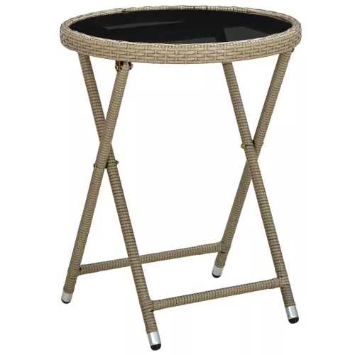 3 részes bézs polyrattan/üveg bisztrógarnitúra párnával