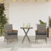  3 részes szürke polyrattan és akácfa bisztrószett párnákkal