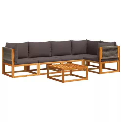  6 darabos kerti kanapégarnitúra párnákkal, akácfa és kötél