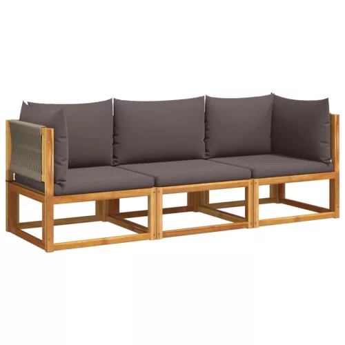  3 részes kerti kanapégarnitúra párnákkal, akácfa és kötél