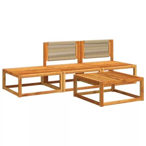  4 részes kerti kanapégarnitúra párnákkal, akácfa és kötél