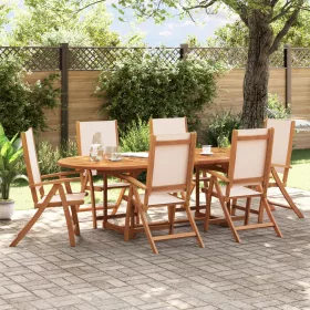    6 db tömör akácfa és textilén összecsukható kerti szék