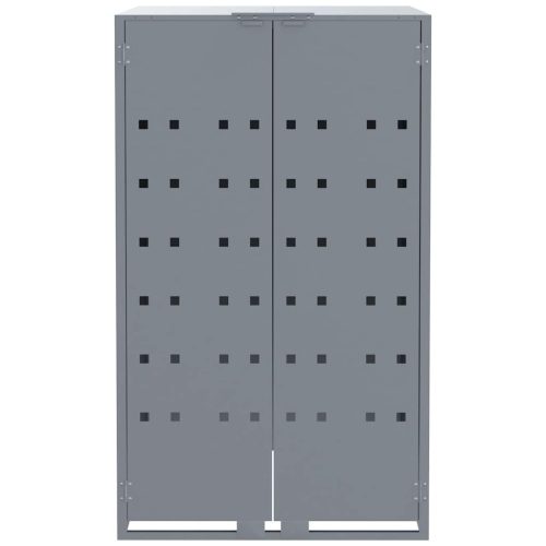  szürke acél kerekes tároló 2 szemeteskukához 138 x 79 x 117 cm