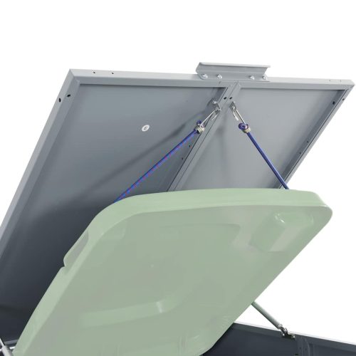  szürke acél kerekes tároló 5 szemeteskukához 345 x 79 x 117 cm