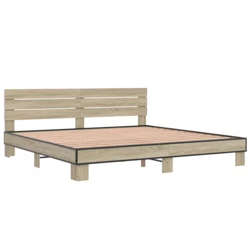 sonoma tölgyszínű szerelt fa és fém ágykeret 200 x 200 cm