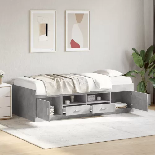 betonszürke kanapéágy fiókkal matrac nélkül 100x200 cm