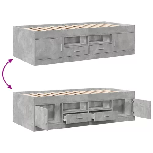  betonszürke kanapéágy fiókkal matrac nélkül 100x200 cm