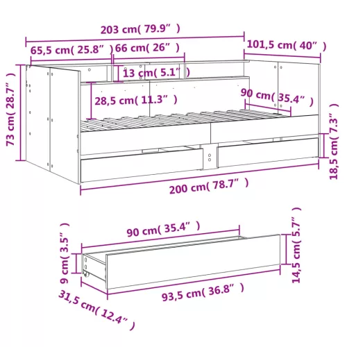  sonoma tölgy kanapéágy fiókkal matrac nélkül 90x200 cm