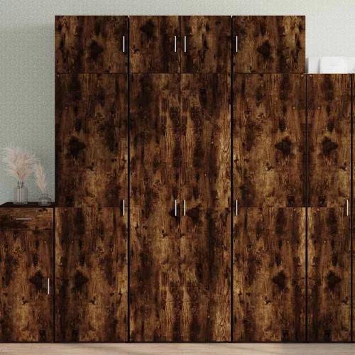  füstös tölgy színű szerelt fa tárolószekrény 70 x 42,5 x 225 cm