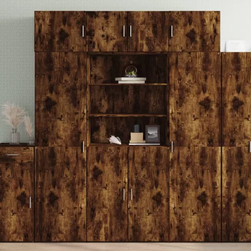  füstös tölgy színű szerelt fa tárolószekrény 80 x 42,5 x 225 cm