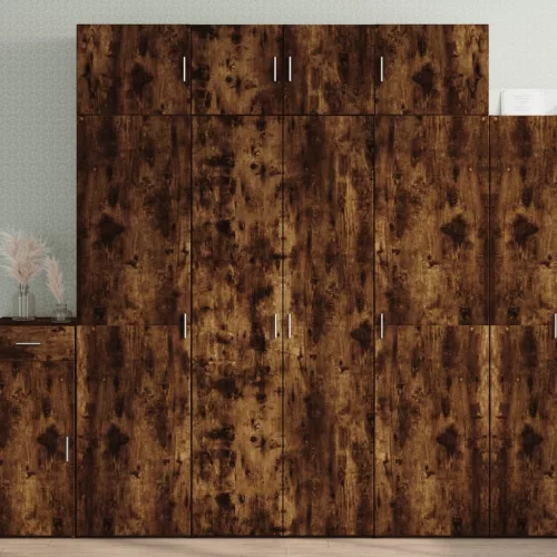  füstös tölgy színű szerelt fa tárolószekrény 80 x 42,5 x 225 cm