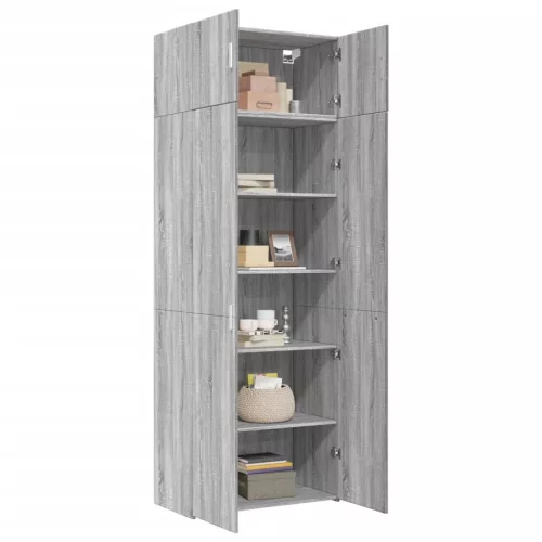  szürke sonoma színű szerelt fa tárolószekrény 80x42,5x225 cm