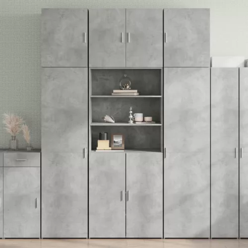  betonszürke szerelt fa magasszekrény 80 x 42,5 x 249 cm