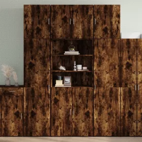    füstös tölgy színű szerelt fa magasszekrény 80 x 42,5 x 249 cm