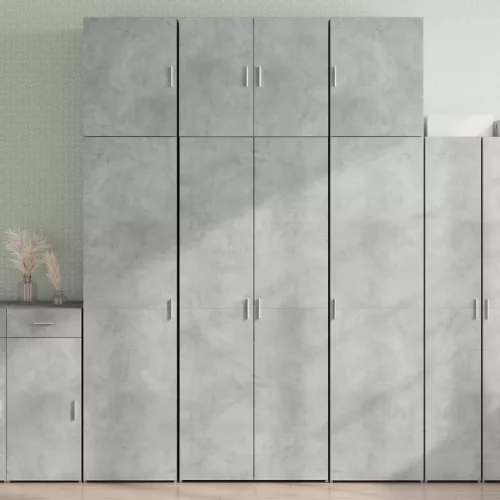  betonszürke szerelt fa magasszekrény 80 x 42,5 x 249 cm