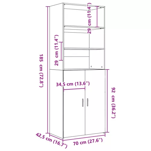  fehér szerelt fa magasszekrény 70 x 42,5 x 185 cm