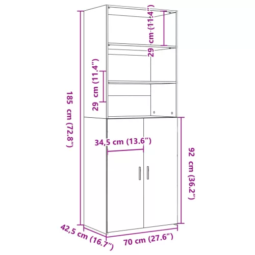  betonszürke szerelt fa magasszekrény 70 x 42,5 x 185 cm