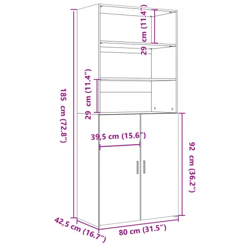  betonszürke szerelt fa magasszekrény 80 x 42,5 x 185 cm