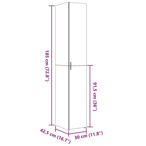  fehér szerelt fa magasszekrény 30 x 42,5 x 185 cm