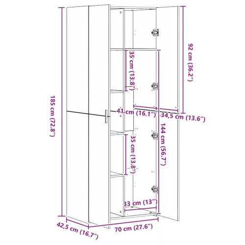  sonoma tölgy színű szerelt fa magasszekrény 70 x 42,5 x 185 cm