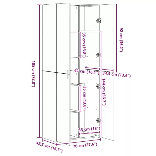  szürke sonoma színű szerelt fa magasszekrény 70 x 42,5 x 185 cm