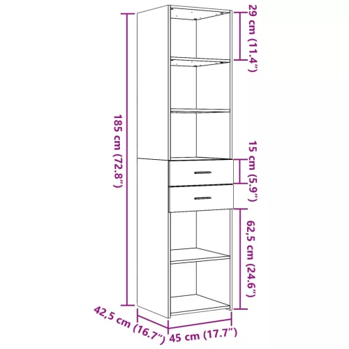  betonszürke szerelt fa magasszekrény 45 x 42,5 x 185 cm