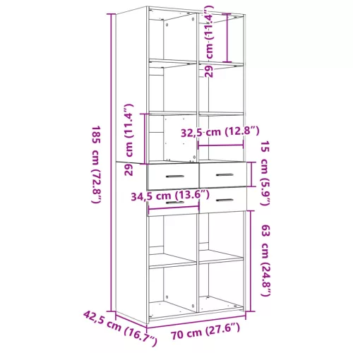  fekete szerelt fa magasszekrény 70 x 42,5 x 185 cm
