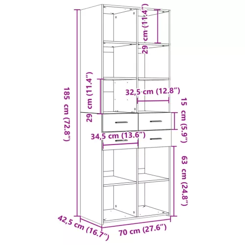 betonszürke szerelt fa magasszekrény 70 x 42,5 x 185 cm