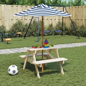  tömör fenyőfa piknikasztal napernyővel 4 gyereknek
