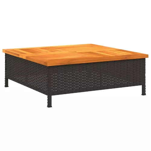  fekete polyrattan és akácfa kerti asztal 70 x 70 x 25 cm