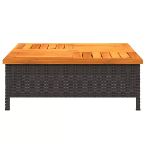  fekete polyrattan és akácfa kerti asztal 70 x 70 x 25 cm