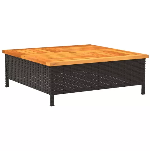  fekete polyrattan és akácfa kerti asztal 70 x 70 x 25 cm