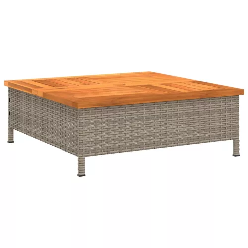  szürke polyrattan és akácfa kerti asztal 70 x 70 x 25 cm