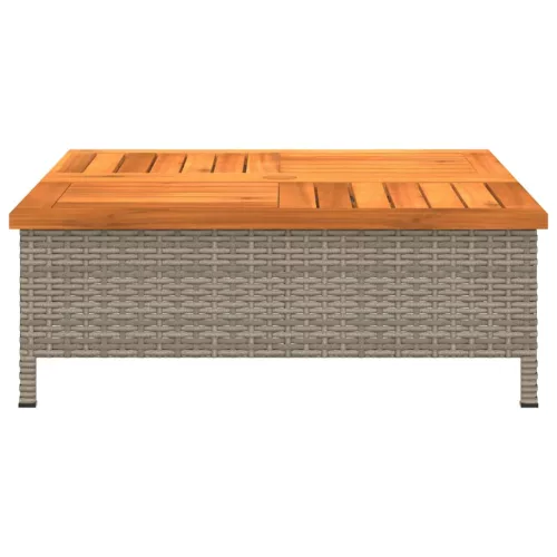  szürke polyrattan és akácfa kerti asztal 70 x 70 x 25 cm