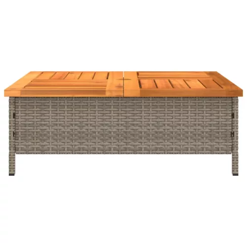  szürke polyrattan és akácfa kerti asztal 70 x 70 x 25 cm