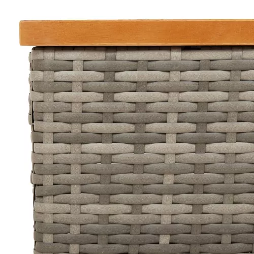  szürke polyrattan és akácfa kerti asztal 70 x 70 x 25 cm