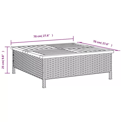  szürke polyrattan és akácfa kerti asztal 70 x 70 x 25 cm