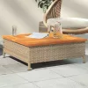  bézs polyrattan és akácfa kerti asztal 70 x 70 x 25 cm