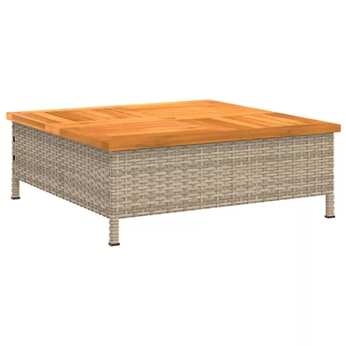  bézs polyrattan és akácfa kerti asztal 70 x 70 x 25 cm