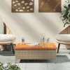 bézs polyrattan és akácfa kerti asztal 70 x 70 x 25 cm