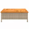  bézs polyrattan és akácfa kerti asztal 70 x 70 x 25 cm