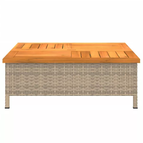  bézs polyrattan és akácfa kerti asztal 70 x 70 x 25 cm
