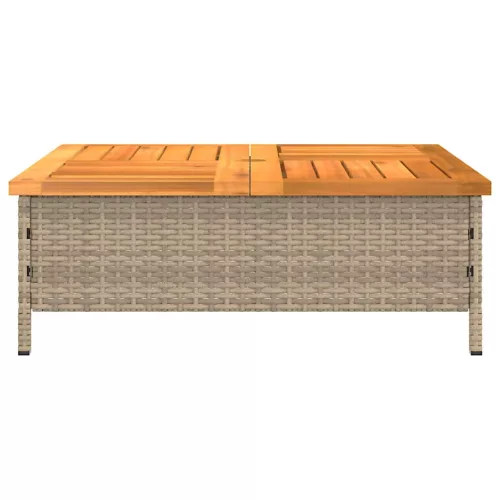  bézs polyrattan és akácfa kerti asztal 70 x 70 x 25 cm