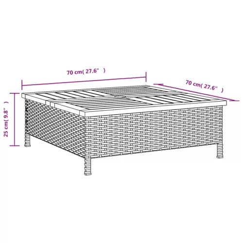  bézs polyrattan és akácfa kerti asztal 70 x 70 x 25 cm