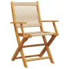 5 részes bézs polipropilén és tömör fa kerti étkezőgarnitúra