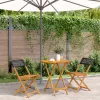  3 részes fekete polyrattan és tömör fa bisztrószett