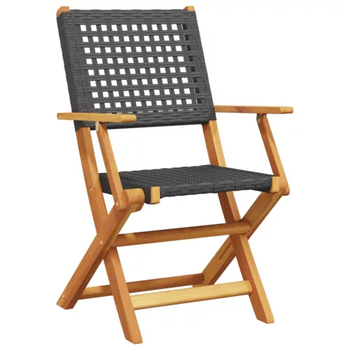  3 részes fekete polyrattan és tömör fa bisztrószett
