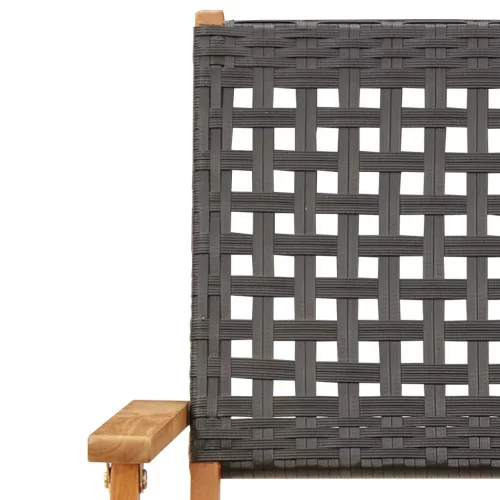  3 részes fekete polyrattan és tömör fa bisztrószett